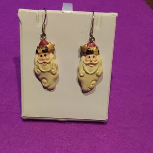 Charming Santa Earrings in Cream and Gold